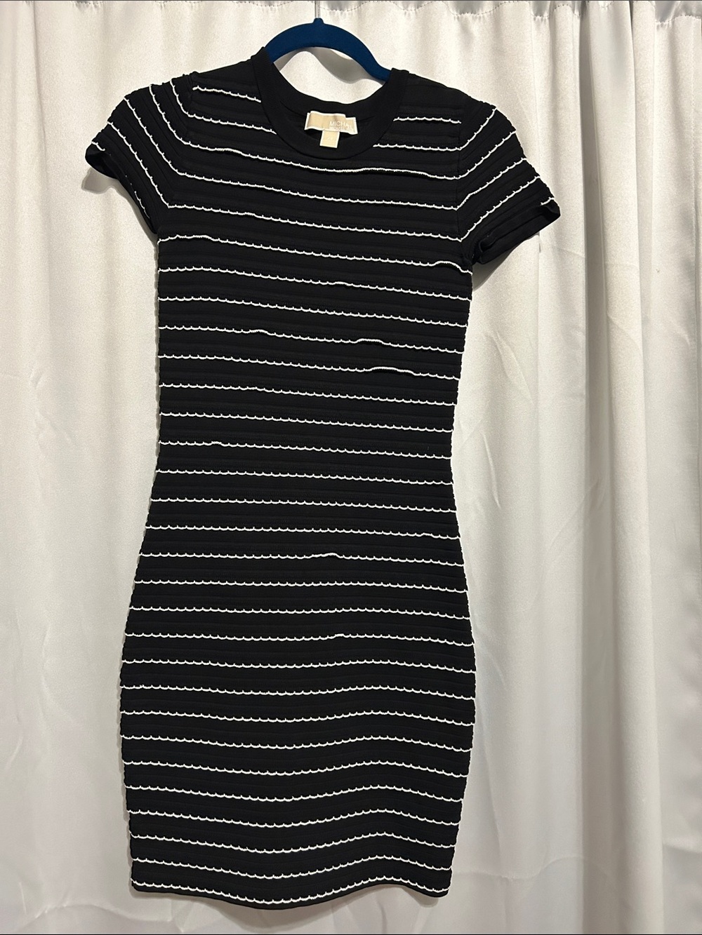 Michael Kors Black & White Striped Short Sleeve Bodycon Mini Dress
